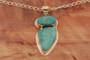 Genuine Kingman Turquoise Sterling Silver Native American Pendant